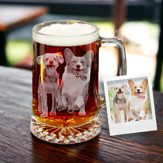 Picture of Custom Engraved Photo Beer Mug - Personalized Glass Cup for Retirement - Birthday Gift for Dad