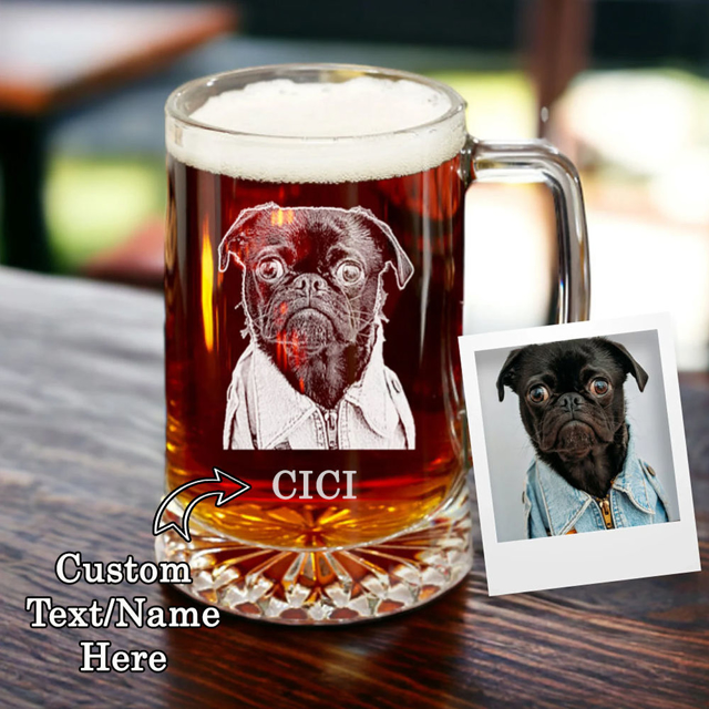 Picture of Custom Engraved Photo Beer Mug - Personalized Glass Cup for Retirement - Birthday Gift for Dad