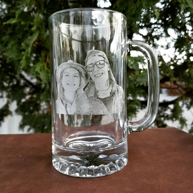 Picture of Custom Engraved Photo Beer Mug - Personalized Glass Cup for Retirement - Birthday Gift for Dad