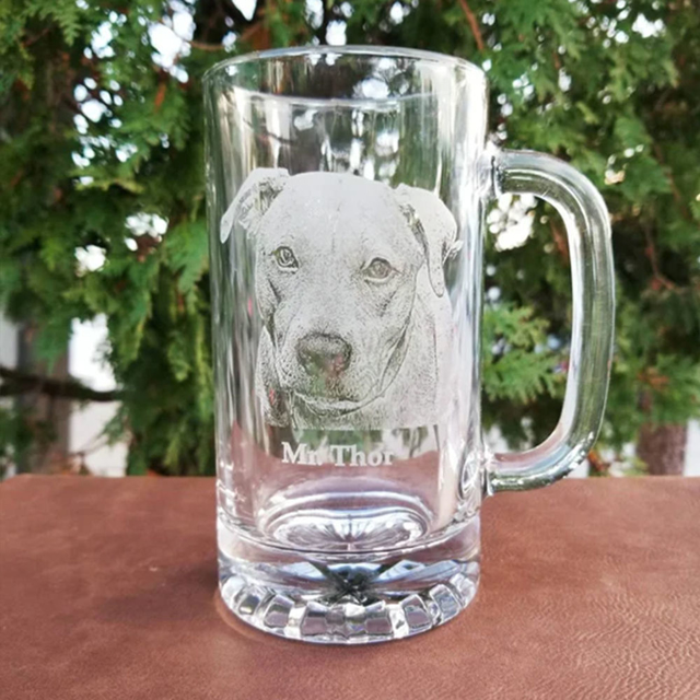 Picture of Custom Engraved Photo Beer Mug - Personalized Glass Cup for Retirement - Birthday Gift for Dad