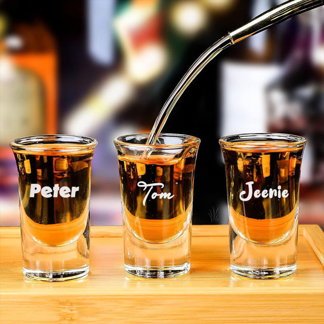 Picture of Personalized Name Tequila Shot Glass - Custom Engraved Glass cup - Bachelor Party Wedding Favors