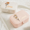 Picture of Custom Birth Flower Travel Jewelry Case - Personalized Travel box for Rings Earrings and Necklaces - Bridesmaid gift