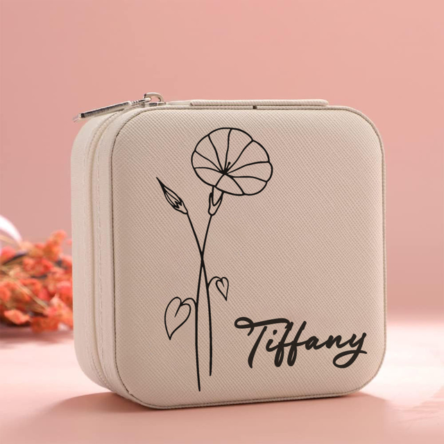 Picture of Custom Birth Flower Travel Jewelry Box - Personalized Small Travel Case - Best Bridesmaid Gift