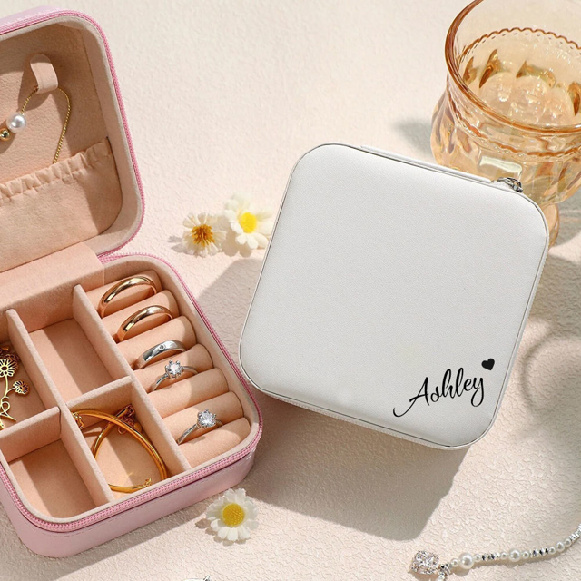 Picture of Custom Square Travel Jewelry Box - Personalized Small Travel Jewelry Case - Bridesmaid Gift