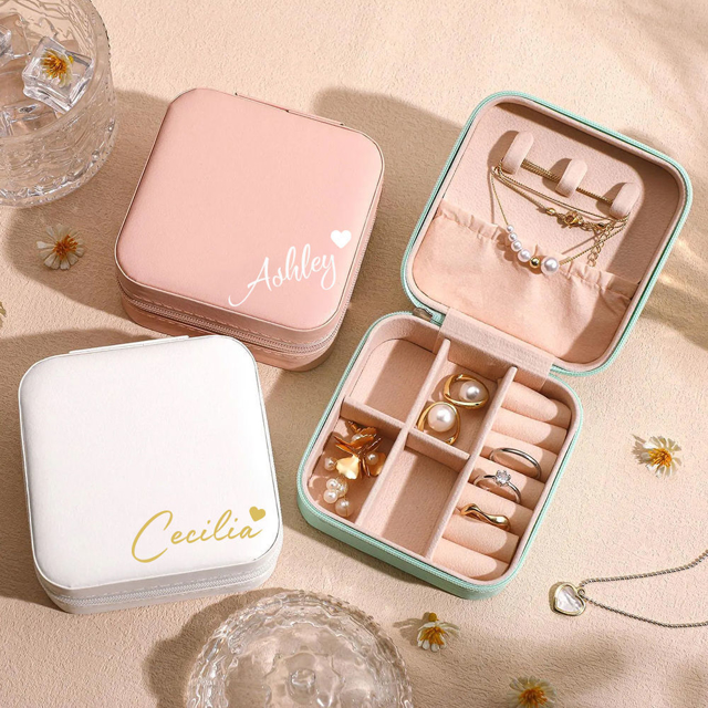 Picture of Custom Square Travel Jewelry Box - Personalized Small Travel Jewelry Case - Bridesmaid Gift