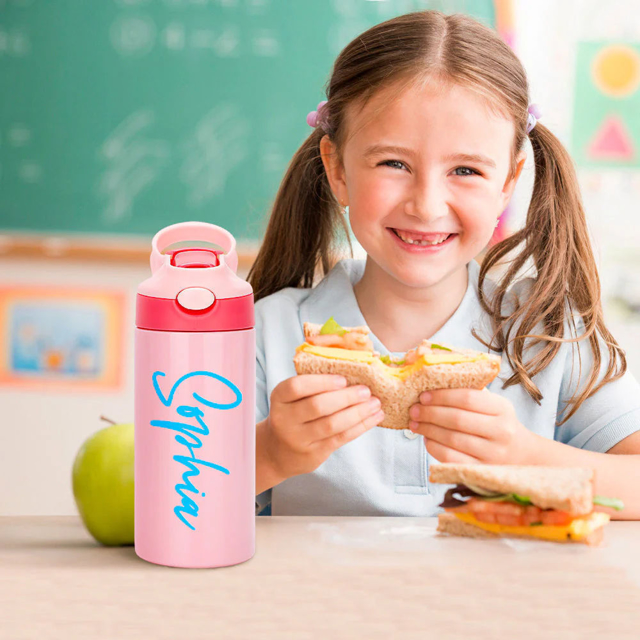 Picture of Personalized Kids Thermos Water Bottles with Straw - Custom Stainless Steel Thermos Water Bottles with Name - Best School Gift