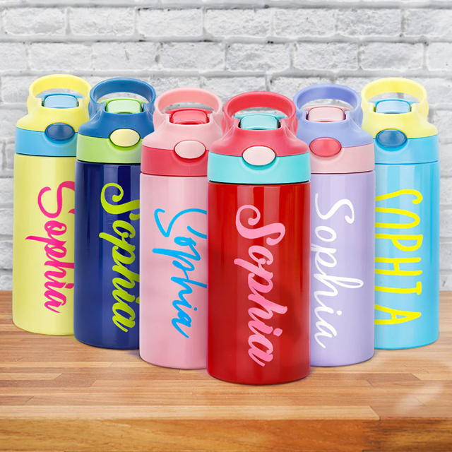 Picture of Personalized Kids Thermos Water Bottles with Straw - Custom Stainless Steel Thermos Water Bottles with Name - Best School Gift