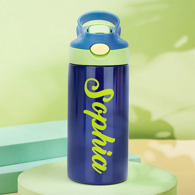 Picture of Personalized Kids Thermos Water Bottles with Straw - Custom Stainless Steel Thermos Water Bottles with Name - Best School Gift