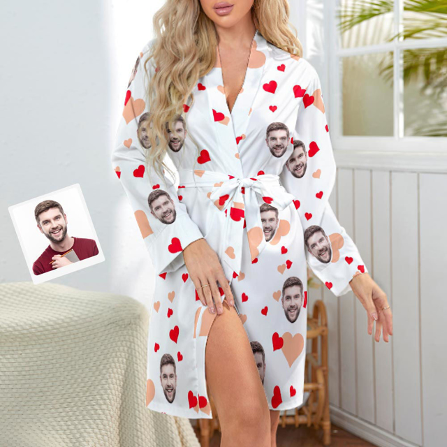 Picture of Customized Nightgowns | Custom  Face Red Heart Nightgown Personalized Face Pajamas