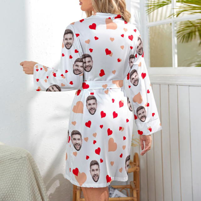 Picture of Customized Nightgowns | Custom  Face Red Heart Nightgown Personalized Face Pajamas