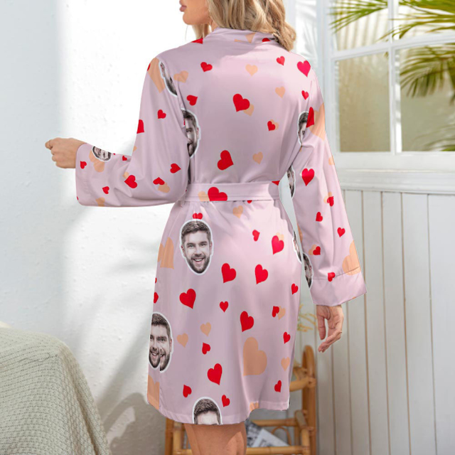 Picture of Customized Nightgowns | Custom  Face Red Heart Nightgown Personalized Face Pajamas