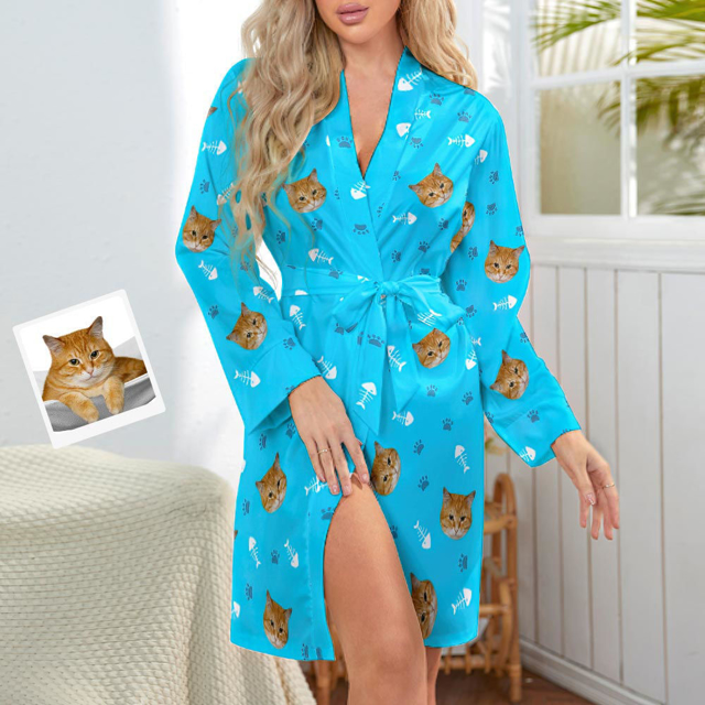 Picture of Customized Nightgowns | Custom Face Cat Paw Nightgown Personalized Photo Pajamas