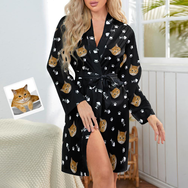 Picture of Customized Nightgowns | Custom Face Cat Paw Nightgown Personalized Photo Pajamas