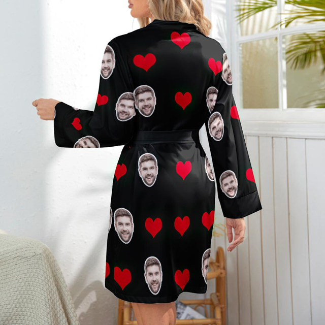 Picture of Customized Nightgowns | Custom Face Heart Long Sleeve Nightgown Gifts For Her