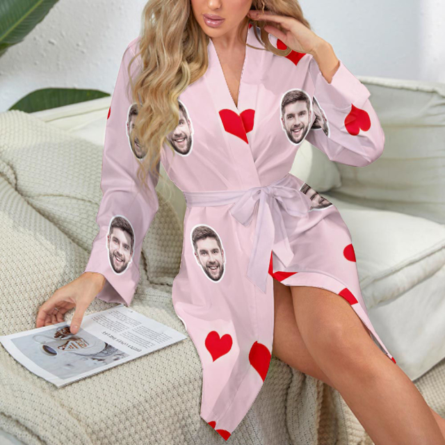 Picture of Customized Nightgowns | Custom Face Heart Long Sleeve Nightgown Gifts For Her