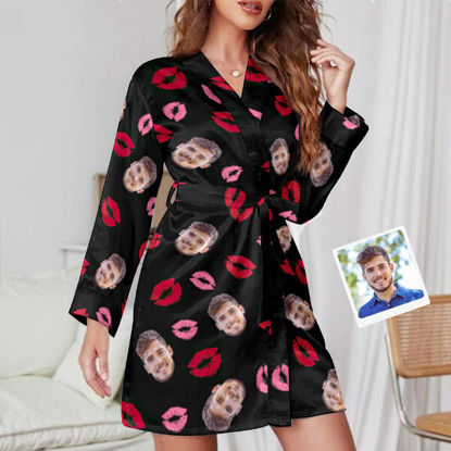 Picture of Customized Nightgowns | Custom Face Kiss Nightgown Personalized Photo Pajamas