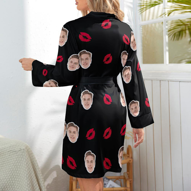 Picture of Customized Nightgowns | Custom Face Lip Print  Long Sleeve Nightgown