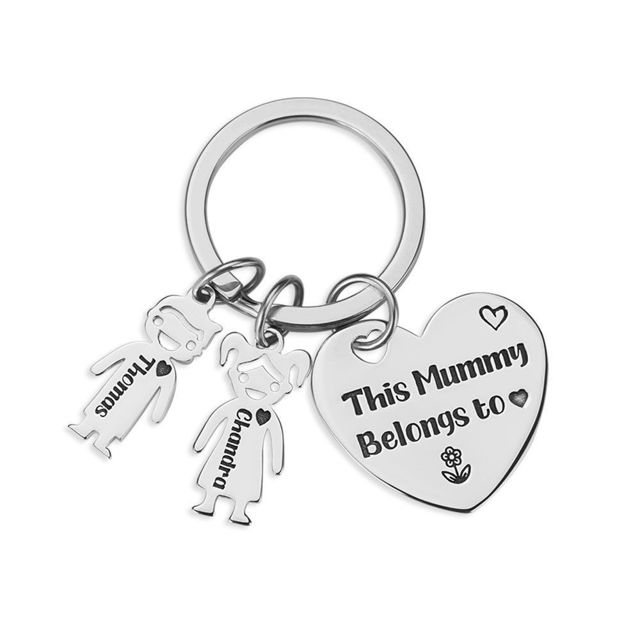 Picture of Engraved Family Name Keychain - Custom Keychain with Cute Charm - Gift for Mom