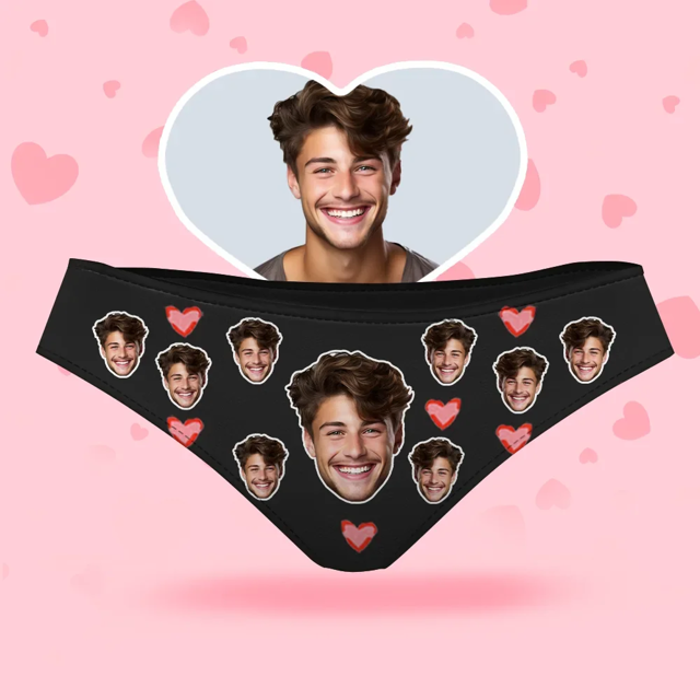 Picture of Customized underwear | Custom Face Women's Panties, Pink Heart With His Face Style Underwear, Birthday Gifts for Wife and Girlfriend