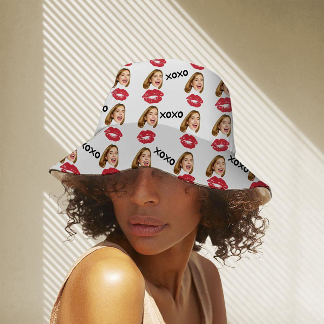 Picture of Custom Bucket Hat | Personalized Red Lip Hawaiian Fisherman Hat Bucket Hat Valentine's Day Gift