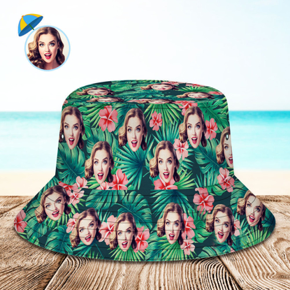 Picture of Custom bucket hats | Personalized photo bucket hats | Custom tropical floral print Hawaiian bucket hats