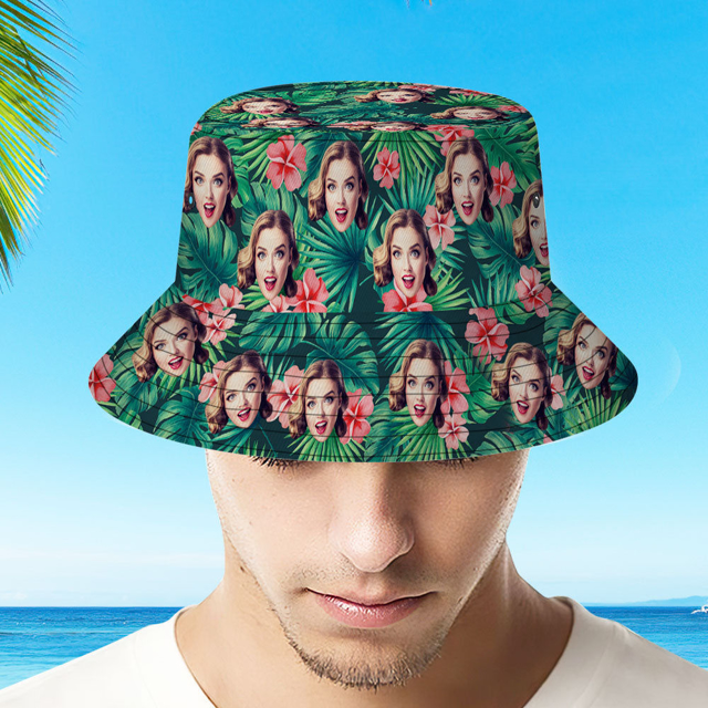 Picture of Custom bucket hats | Personalized photo bucket hats | Custom tropical floral print Hawaiian bucket hats