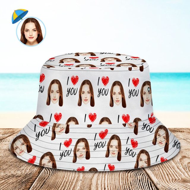 Picture of Custom Bucket Hats | Custom Your Photo Face And Pet Summer Bucket Hat Fisherman Hat - I love You