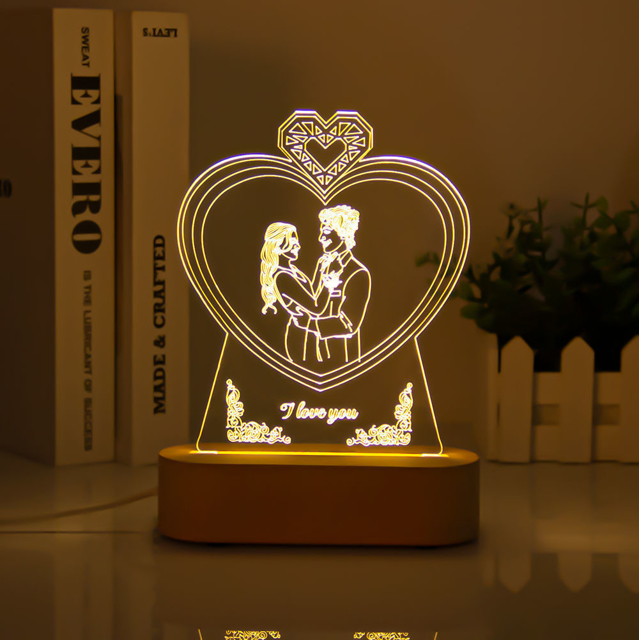 Picture of Custom Sketch Photo Night Light with Personalized Photo - Best Anniversary, Valentine's Day or Christmas Gift