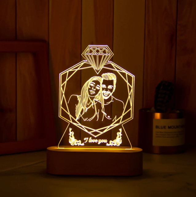 Picture of Custom Sketch Photo Night Light with Personalized Photo - Best Anniversary, Valentine's Day or Christmas Gift