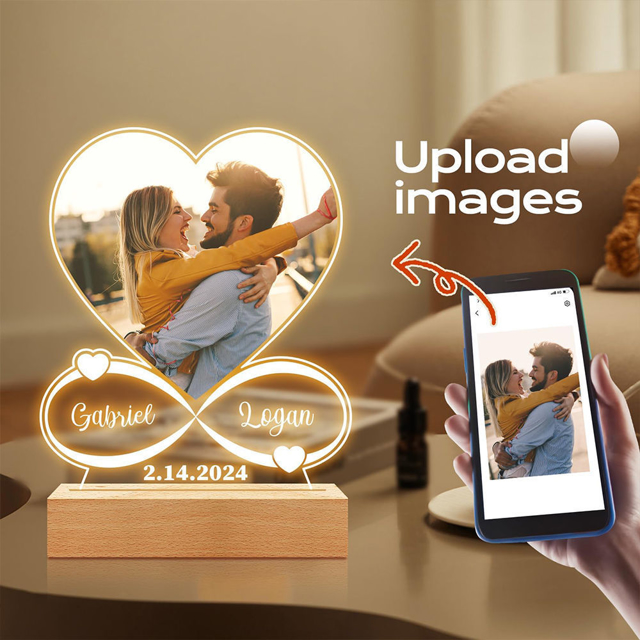 Picture of Personalised Heart Shaped Photo Anniversary Night Light - Custom Photo Night Lamp - Best Valentine's Day Gift