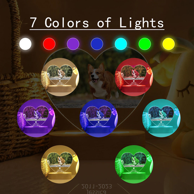 Picture of Personalized Pet Memorial Photo Night Light w/ Multiple Shapes - Custom Pet Night light -  Heartwarming Gift for Pet Person