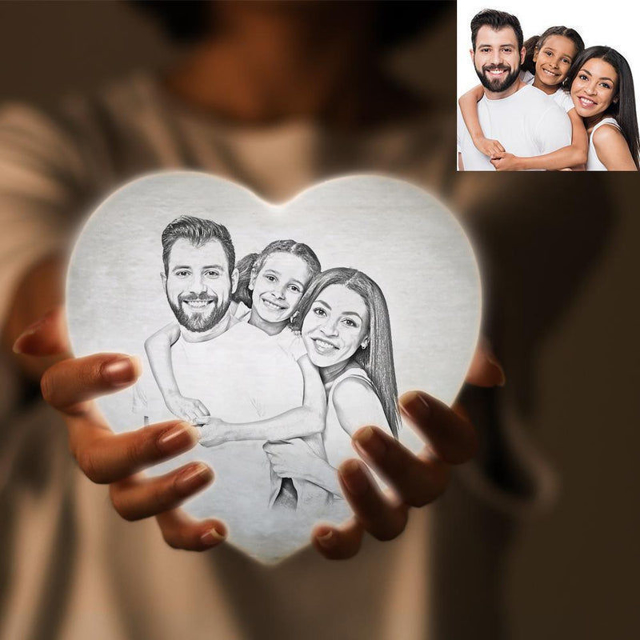 Picture of Personalized 3D Photo Heart Moon Lamp with Touch Control - Custom Moon Lamp - Wedding Anniversary Gift (15cm-20cm)