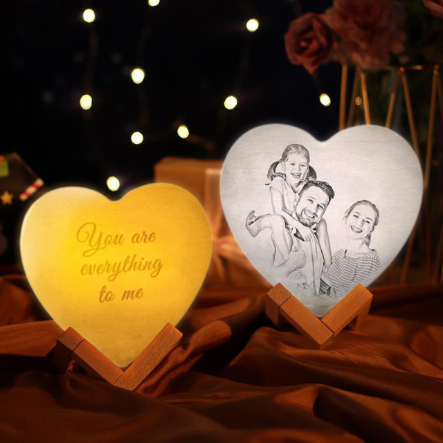 Picture of Personalized 3D Photo Heart Moon Lamp with Touch Control - Custom Moon Lamp - Wedding Anniversary Gift (15cm-20cm)