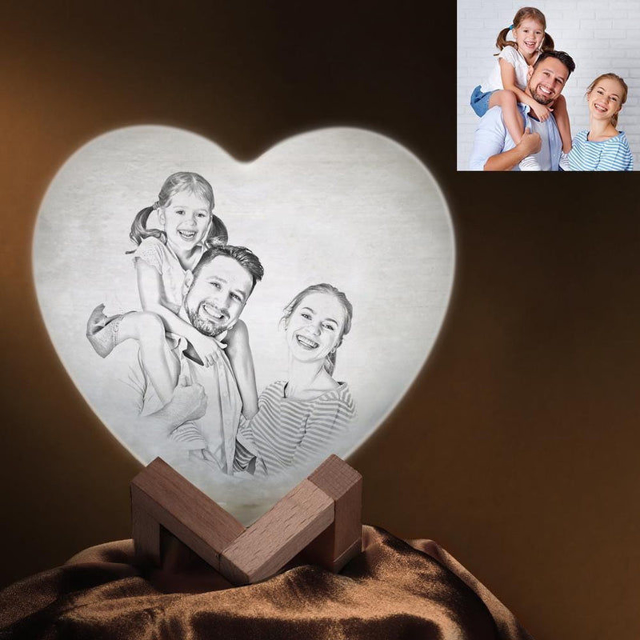 Picture of Personalized 3D Photo Heart Moon Lamp with Touch Control - Custom Moon Lamp - Wedding Anniversary Gift (15cm-20cm)