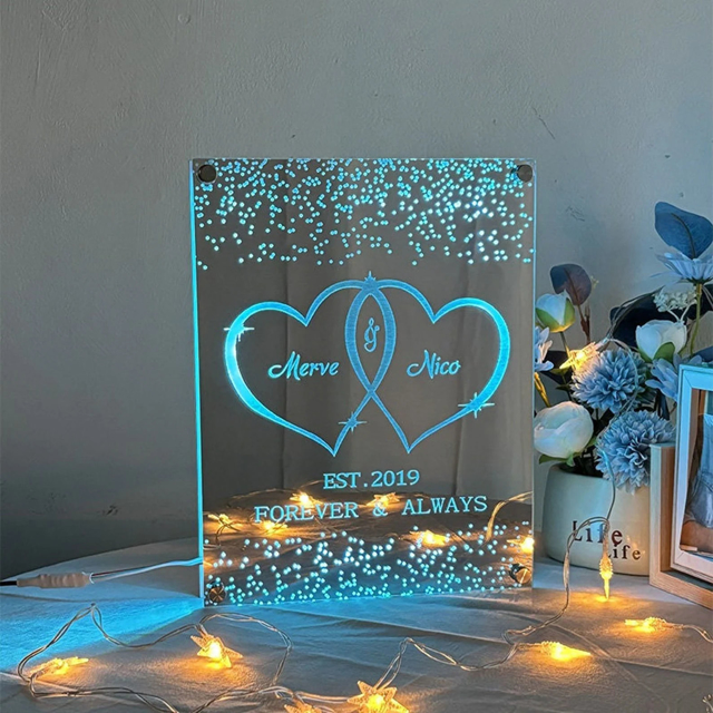 Picture of Custom Name Mirror Sign - Personalized Mirror Sign with Couple Names and Text - Custom Mirror Night Light - Wall Decor - Best Wedding Gift, Birthday Gift for Couples