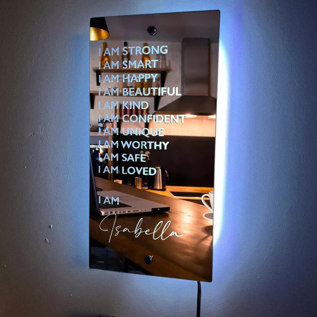 Picture of Personalized Name LED Neon Sign Mirror - Customized Illuminated Name Mirror Sign - Personalized Affirmation Mirror - Wall Art Light Up Mirror - Best Birthday, Anniversary & Christmas Gift