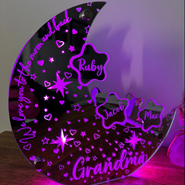 Picture of Personalized  Moon Star Night Light - Custom Kids Names Night Light - Custom Family Members Name Night Light for Mum - Best Mother's Day and Christmas Gift