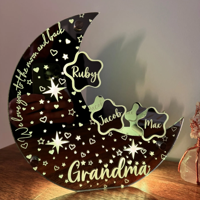 Picture of Personalized  Moon Star Night Light - Custom Kids Names Night Light - Custom Family Members Name Night Light for Mum - Best Mother's Day and Christmas Gift