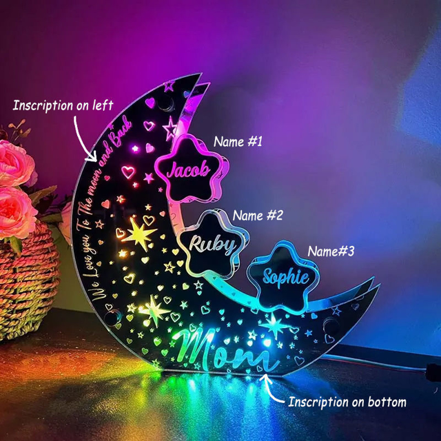 Picture of Personalized  Moon Star Night Light - Custom Kids Names Night Light - Custom Family Members Name Night Light for Mum - Best Mother's Day and Christmas Gift