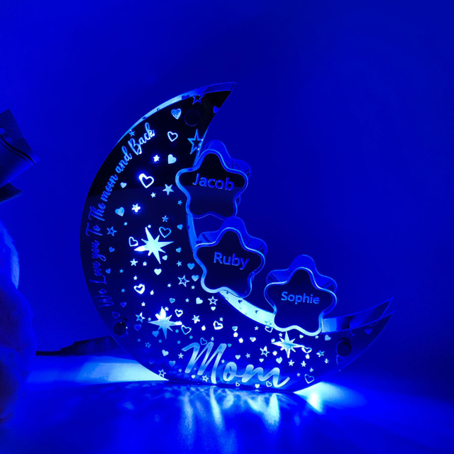 Picture of Personalized  Moon Star Night Light - Custom Kids Names Night Light - Custom Family Members Name Night Light for Mum - Best Mother's Day and Christmas Gift