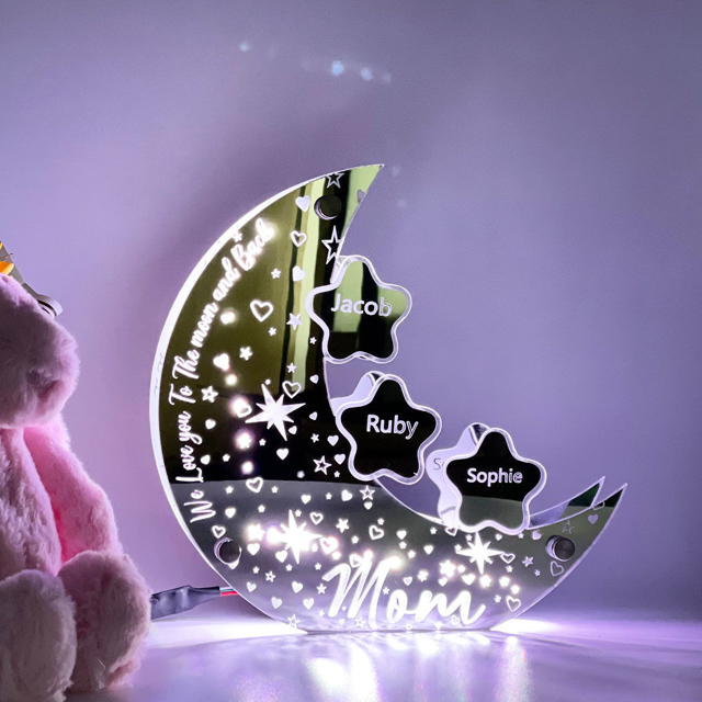 Picture of Personalized  Moon Star Night Light - Custom Kids Names Night Light - Custom Family Members Name Night Light for Mum - Best Mother's Day and Christmas Gift