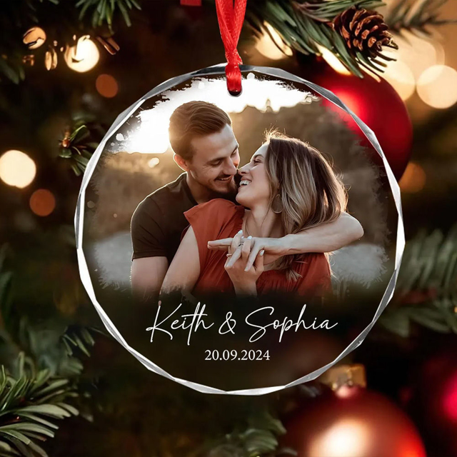 Picture of Couple Christmas Tree Crystal Ornaments with Photo - Custom Christmas Tree Ornament - Best Xmas Home Decor