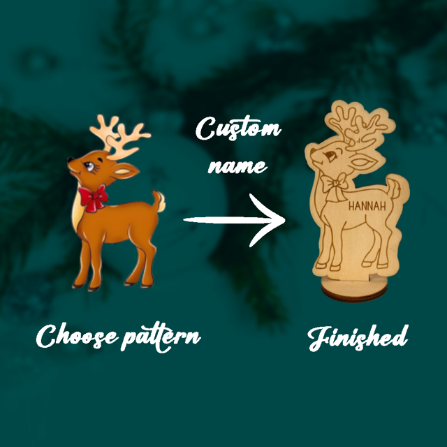 Picture of Personalized Name Wooden Placeholder Ornaments - Custom Cartoon Reindeer Snowman Place Cards - Custom Laser Printed Cartoon Line Drawing Oranamants - Best Handmade Christmas Ornaments