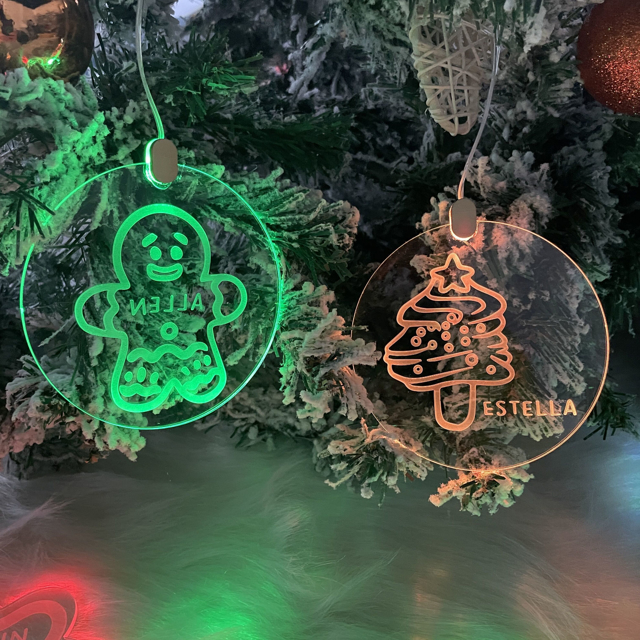 Picture of Personalized Name Acrylic Hanging LED Night Lighting Ornaments - Custom Christmas Tree Name Ornament - Best Xmas Home Decor - 3 Pack Bundle Sales