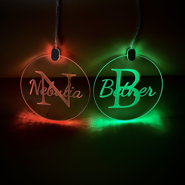 Picture of Personalized Name Acrylic Hanging LED Night Lighting Ornaments - Custom Christmas Tree Name Ornament - Best Xmas Home Decor - 3 Pack Bundle Sales