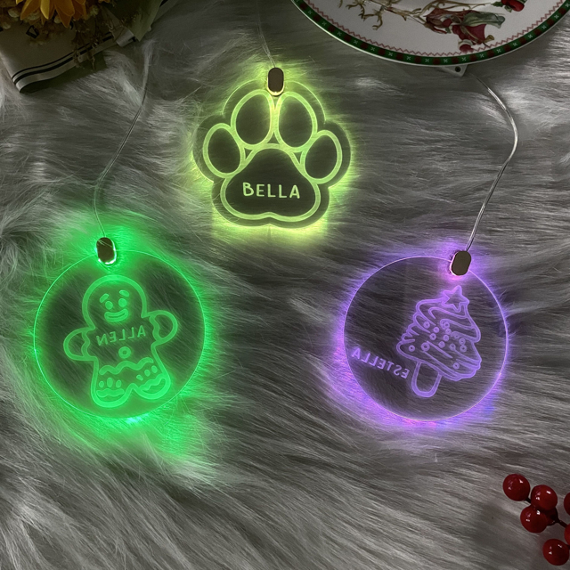 Picture of Personalized Name Acrylic Hanging LED Night Lighting Ornaments - Custom Christmas Tree Name Ornament - Best Xmas Home Decor - 3 Pack Bundle Sales