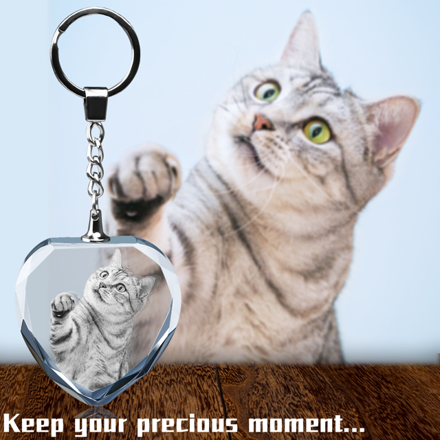 Picture of Personalized 2D or 3D Crystal Photo Keychain Gift in Heart  | Custom Photo Keychain | Pet Lover Gift