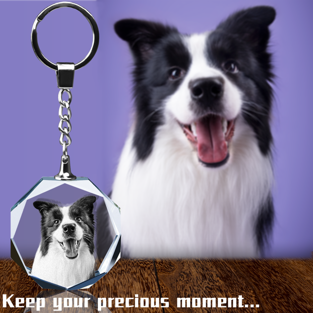 Picture of Personalized 2D or 3D Crystal Photo Keychain Gift in Octagon Shape | Custom Photo Keychain | Best Pet Lover Gift