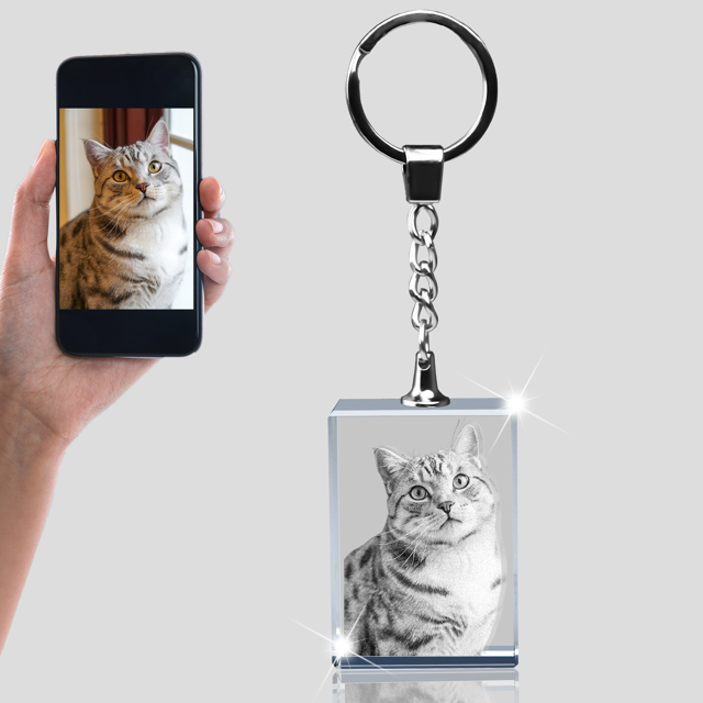 Picture of Personalized 2D or 3D Crystal Photo Keychain Gift in Rectangle Shape | Custom Photo Keychain | The Beat Pet Lover Gift