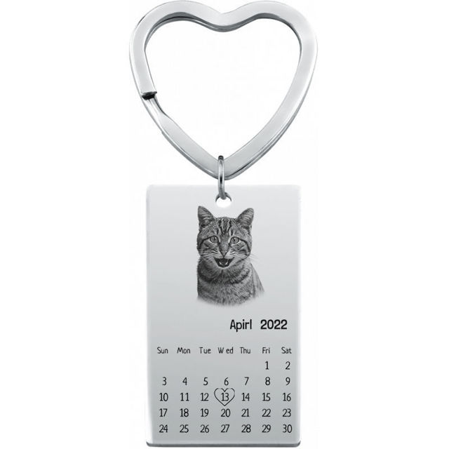 Picture of Custom Photo Keychain - Personalized stainless steel Keyring with Calendar - Gift for Anniversary